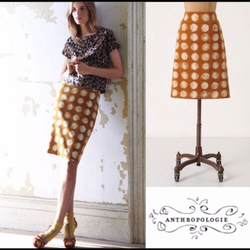 Anthropologie Mustard Yellow Polka Dot A-Line Skirt
